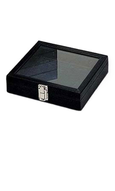 Small Black Faux Leather Glass Top Jewelry Trayzoom
