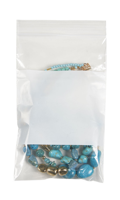 Resealable 5 x 8 inch Clear Plastic Bags With White Block - Case of 100zoom