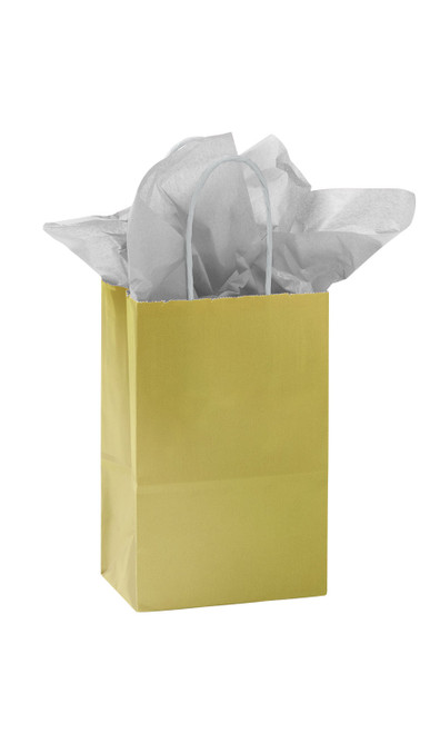 Small Glossy Gold Paper Shopping Bags - Case of 100zoom