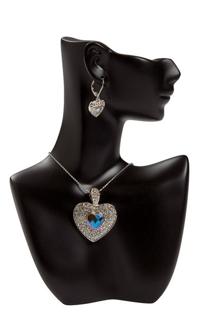 An image of the small side profile black earring and necklace display