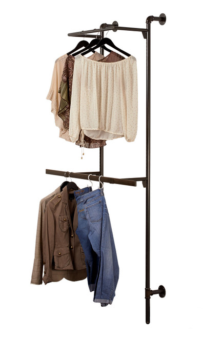 An image of shirts hanging on the Boutique Pipe Outrigger System Kit 1