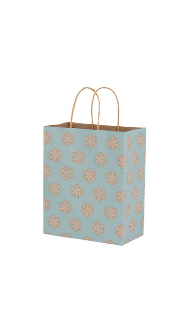 Medium (Cub) - Blue Snowflake Paper Shopping Bags - Case of 100zoom