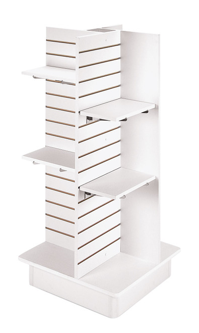 4-Panel White Slatwall Tower with Casters and Shelveszoom