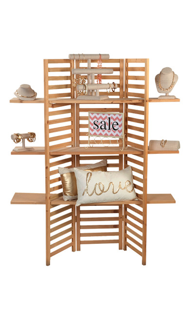 3-Panel Wood Display with 3 Shelveszoom