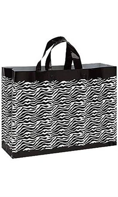 Large Zebra Frosted Plastic Shopping Bags - Case of 100zoom