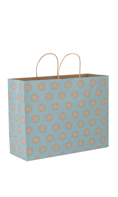 Large (Vogue) - Blue Snowflake Paper Shopping Bags - Case of 100zoom
