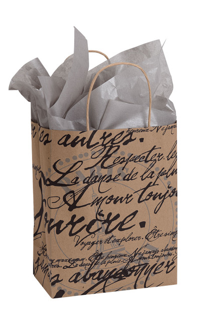 Medium (Cub) - Paris Script Paper Shopping Bags - Case of 100zoom