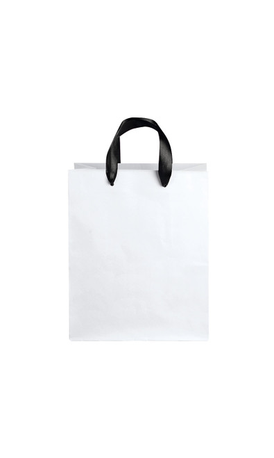 Medium (Cub) - White Premium Folded Top Paper Bags Black Ribbon Handleszoom