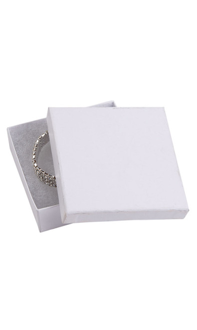 3 ½  x 3 ½  x 1 inch Cotton Filled White Kraft Jewelry Boxeszoom